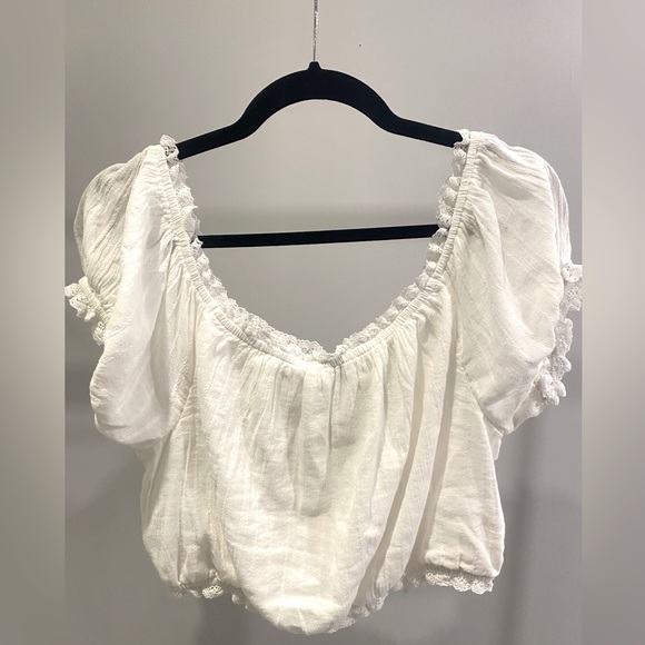 American Eagle Boho Short Sleeve Crop Blouse, Size L - Picture 6 of 8